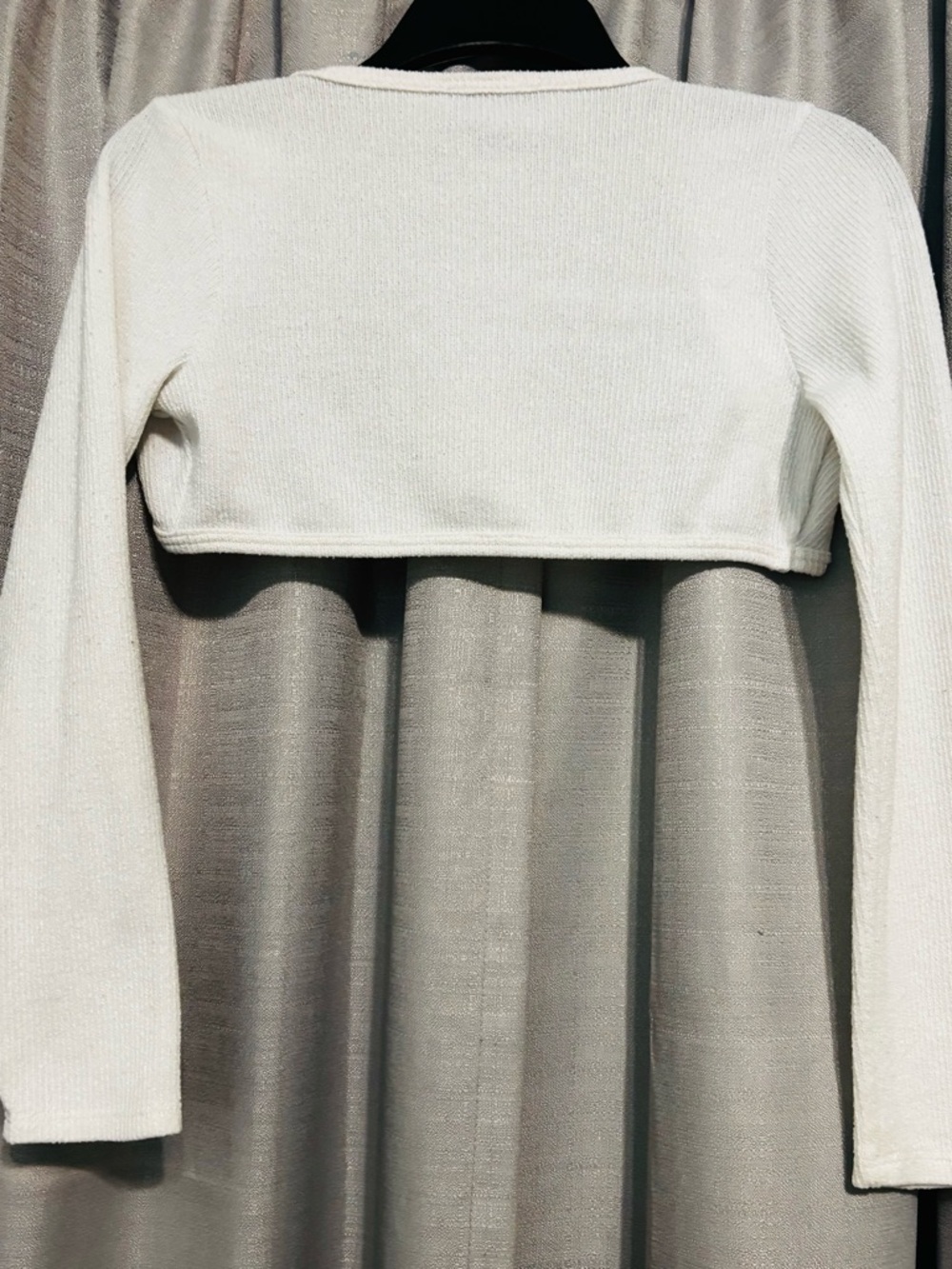White Ribbed Cropped Long Sleeve Shrug